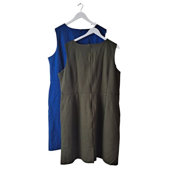 Set of 2 Lands' End Sleeveless Sheath Dress Blue & Olive Green Women's Size 24W - Picture 2 of 16